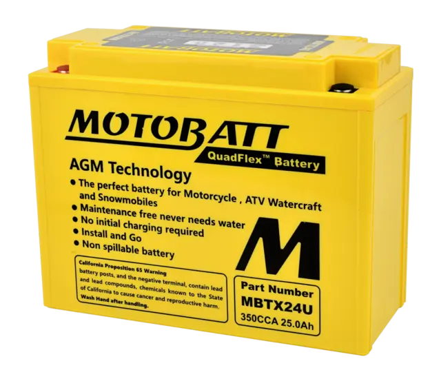 MotoBatt MBTX24U 12V Batteri 4-Polet, 350CCA, 25Ah, 205x87x162, AGM 