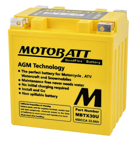 MotoBatt MBTX30U 12V Batteri 4-Polet, 450CCA, 33Ah, 166x126x175, AGM