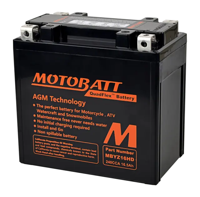 MotoBatt MBYZ16HD 12V Batteri 4-Polet, 240CCA, 16.5Ah, 151x87x145, AGM 