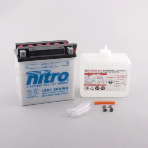 Nitro 12N7-3B-2 - 12V ATV/MC/Snøscooter Batteri 12V, 7Ah, 135x75x133, Syrepakke