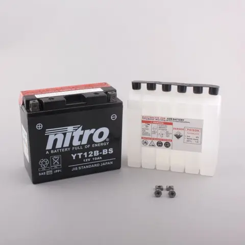 Nitro N-YT12B-BS - 12V ATV/MC/Snøscooter Batteri 12V, 10Ah, 150x69x130, Syreflaske AGM
