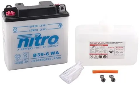 Nitro B39-6 - 6V ATV/MC/Snøscooter Batteri 6V, 7Ah, 126x48x126, Syrepakke