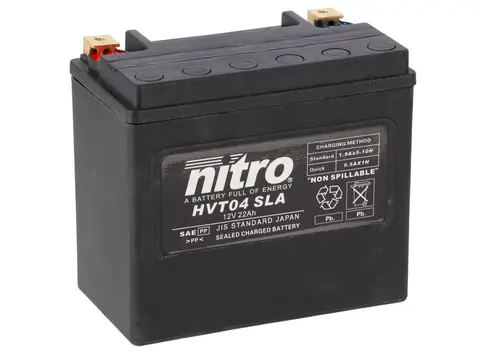 Nitro HVT 04 - 12V ATV/MC/Snøscooter Batteri 12V, 22Ah, 173x98x155, Forsegl. AGM GEL