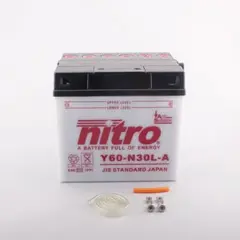 Nitro Y60-N30L-A - 12V ATV/MC/Sn&#248;scooter Batteri 12V, 30Ah, 186x130x171, Syrepakke