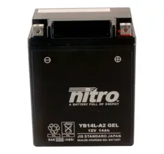 Nitro YB14L-A2 - 12V ATV/MC/Sn&#248;scooter Batteri 12V, 14Ah, 134x89x166, Forsegl. AGM GEL