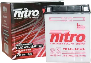 Nitro YB14L-A2 - 12V ATV/MC/Sn&#248;scooter Batteri 12V, 14Ah, 134x89x166, Syrepakke