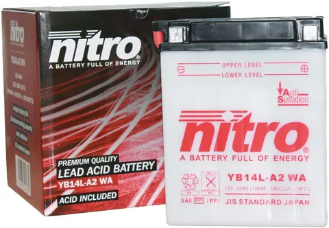 Nitro YB14L-A2 - 12V ATV/MC/Snøscooter Batteri 12V, 14Ah, 134x89x166, Syrepakke