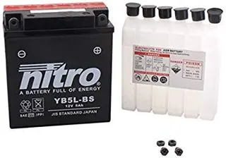 Nitro YB5L-BS - 12V ATV/MC/Sn&#248;scooter Batteri 12V, 5Ah, 120x60x130, Syrepakke, AGM