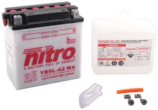 Nitro YB9L-A2 - 12V ATV/MC/Sn&#248;scooter Batteri 12V, 9Ah, 135x75x139, Syrepakke