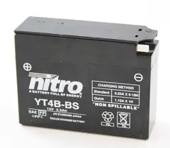 Nitro YT4B-BS - 12V ATV/MC/Sn&#248;scooter Batteri 12V, 2.3Ah, 113x38x87, Syreflaske, AGM