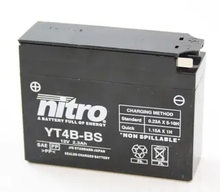 Nitro YT4B-BS - 12V ATV/MC/Sn&#248;scooter Batteri 12V, 2.3Ah, 113x38x87, Syreflaske, AGM