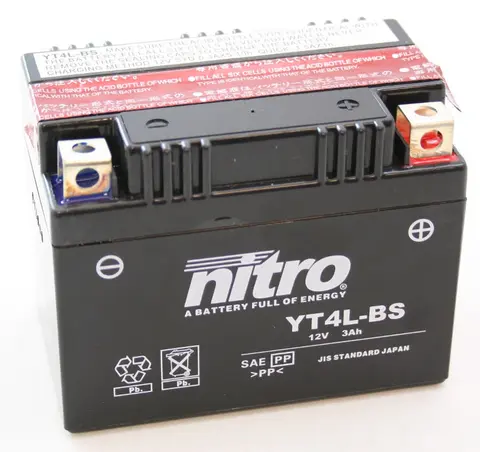 Nitro N-YT4L-BS - 12V ATV/MC/Snøscooter Batteri 12V, 3Ah, 110x67x88, Syreflaske AGM