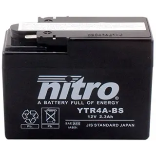 Nitro YTR4A-BS - 12V ATV/MC/Sn&#248;scooter Batteri 12Volt, 2.3Ah, 114x49x86, Syreflaske AGM