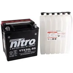 Nitro YTX30L-BS - 12V ATV/MC/Sn&#248;scooter Batteri 12V, 30Ah, 166x126x175, Syreflaske, AGM