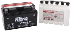 Nitro YTZ10S-BS - 12V ATV/MC/Sn&#248;scooter Batteri 12V, 8.6Ah, 150x87x93, Syrepakke, AGM