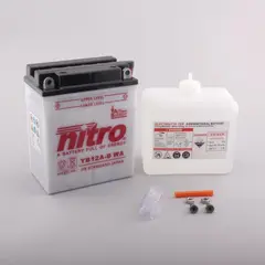 Nitro YB12A-B - 12V ATV/MC/Sn&#248;scooter Batteri 12V, 12Ah, 134x80x160, Syreflaske