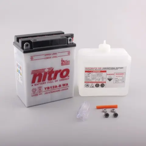 Nitro YB12A-B - 12V ATV/MC/Snøscooter Batteri 12V, 12Ah, 134x80x160, Syreflaske
