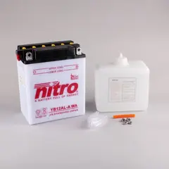Nitro YB12AL-A - 12V ATV/MC/Sn&#248;scooter Batteri 12V, 12 Ah, 136x82x162, Syreflaske
