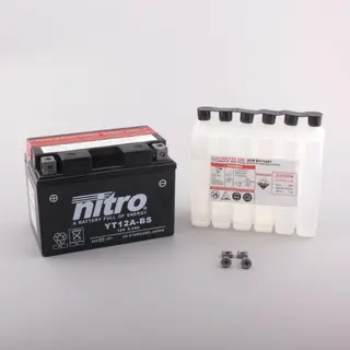 Nitro YT12A-BS - 12V ATV/MC/Sn&#248;scooter Batteri 12V, 10Ah, 150x87x105, Syreflaske, AGM