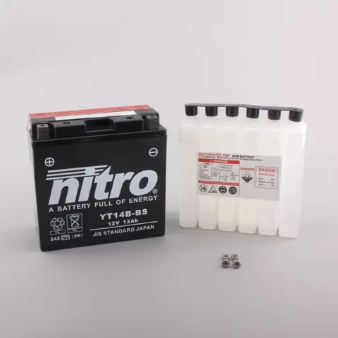 Nitro N-YT14B-BS - 12V ATV/MC/Snøscooter Batteri 12V, 12Ah, 150x70x145, Syreflaske AGM