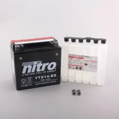 Nitro YTX14-BS - 12V ATV/MC/Sn&#248;scooter Batteri 12V, 12Ah, 150x87x145, Syreflaske, AGM