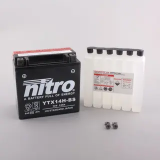 Nitro YTX14H-BS - 12V ATV/MC/Sn&#248;scooter Batteri 12V, 12Ah, 150x87x145, Syrepakke, AGM