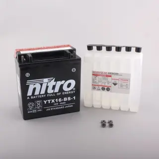 Nitro YTX16-BS-1 - 12V ATV/MC/Sn&#248;scooter Batteri 12V, 14Ah, 150x87x161, Syreflaske, AGM