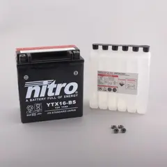 Nitro YTX16-BS - 12V ATV/MC/Sn&#248;scooter Batteri 12V, 14Ah, 150x87x161, Syreflaske, AGM