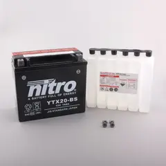 Nitro YTX20-BS - 12V ATV/MC/Sn&#248;scooter Batteri 12V, 18Ah, 175x87x155, Syreflaske, AGM