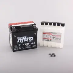Nitro YTX5L-BS - 12V ATV/MC/Sn&#248;scooter Batteri 12V, 4Ah, 114x71x106, Syreflaske, AGM