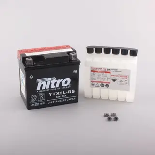 Nitro YTX5L-BS - 12V ATV/MC/Sn&#248;scooter Batteri 12V, 4Ah, 114x71x106, Syreflaske, AGM