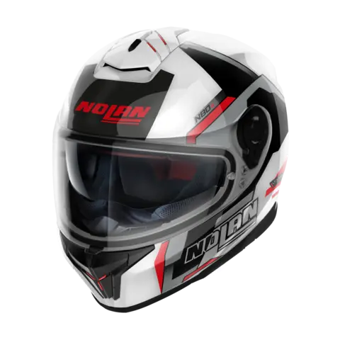 Nolan N80-8 Wanted Met.hvit/rød ECE 22-06 Sporty N-Com Komfort Solvisir