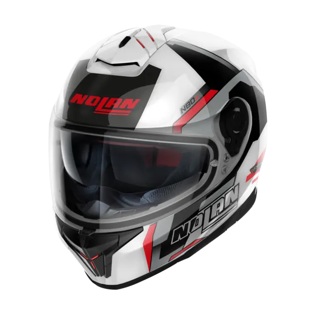 Nolan N80-8 Wanted Met.hvit/rød L-60 ECE 22-06 Sporty N-Com Komfort Solvisir 