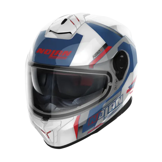 Nolan N80-8 Wanted Met.hvit/blå S-56 ECE 22-06 Sporty N-Com Komfort Solvisir 