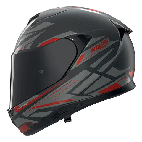 Nolan X-904 Carbon Rombo Rød ECE 22-06 N-Com DD-Ring Sport Solvisir