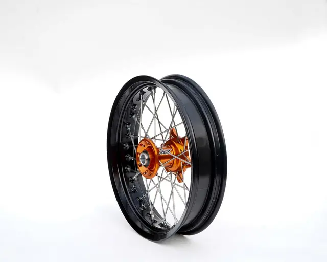 REX 17x3.50 KTM Framhjul - 22mm aksel Sort Felgring m/Oransje Nav '16-> 