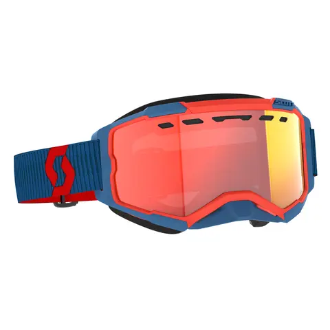 Scott Fury SX LS Brille - Blå/Neonrød Lyssensitiv Rød Chrome Linse