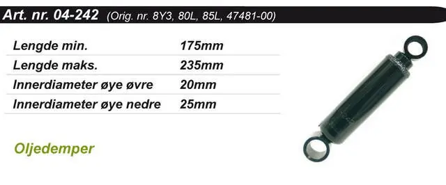 Støtdemper Yamaha Fremre Standard OEM: 80L4748100, 8Y34748100, 85L4748100 