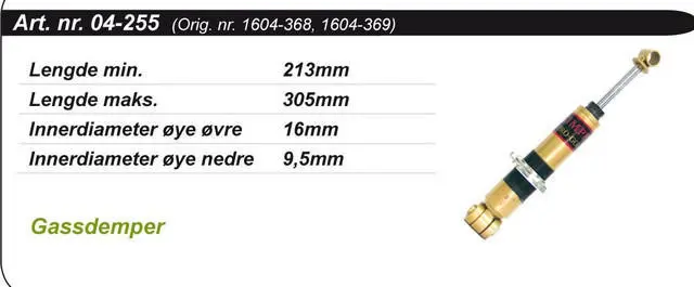 Støtdemper Fremre Kimpex Gold 1604-368 1604-369 