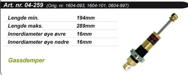 Støtdemper Arctic Cat Fremre Kimpex Gold 1604-101, 1604-093, 0604-997, 0603-117 