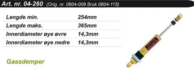 Støtdemper Arctic Cat Bakre Kimpex Gold 0604-009/0604-115/0604-169/0604-158 