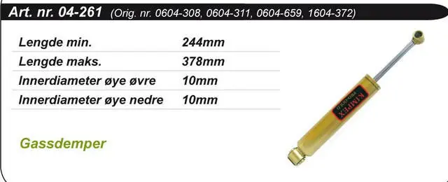 Støtdemper Arctic Cat  Bakre Kimpex Gold 0604-308/0604-311/0604-659/1604-372 