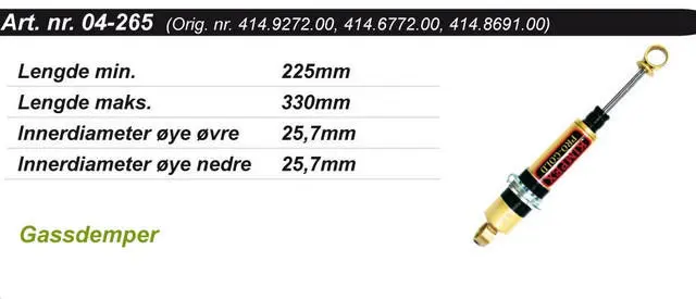 Kimpex Gold Støtdemper Gass Ski-Doo F/B 414535600/414677200/414869100/414702300 
