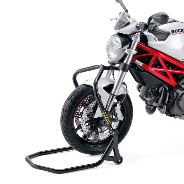 UNIT Depotstøtte Front, Gatesykkel>200kg B2510 Depotstøtte Front, Sort stål 