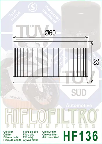 Hiflo HF136 Oljefilter Suzuki/Beta 