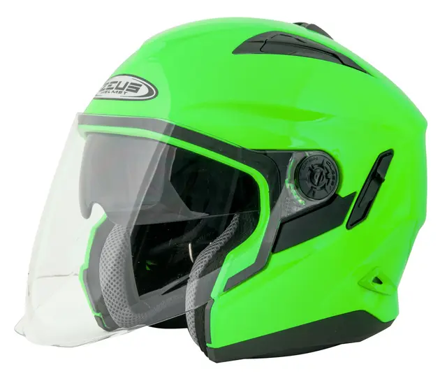 Zeus Jet 613E - Fluor. Grønn, M/58 Ny halvhjelm m/solvisir 