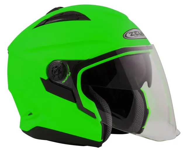 Zeus Jet 613E - Fluor. Grønn, M/58 Ny halvhjelm m/solvisir 
